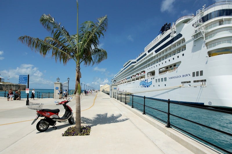 A cruise ship berthed at King’s Wharf, Bermuda